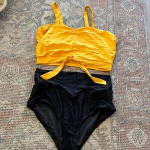 Yellow and Black Two-Piece Swimsuit